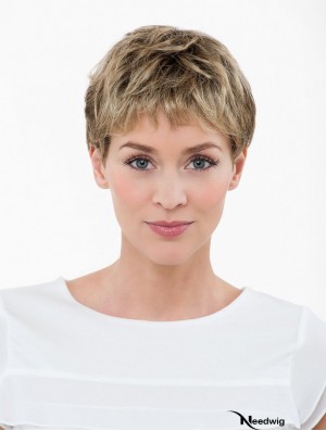 Blonde Cropped Synthetic 4 inch Straight Boycuts Lace Wigs