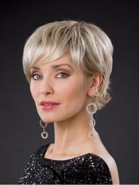 Blonde Short Synthetic 8 inch Wavy Bobs Glueless Lace Wigs