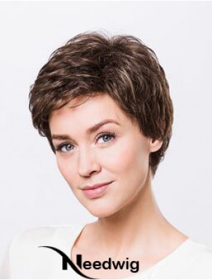 Brown Boycuts Short 8 inch Wavy Synthetic Ladies Monofilament Wigs