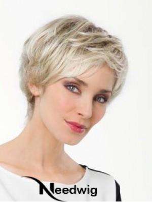 Platinum Blonde Boycuts Short 8 inch Straight Synthetic Monofilament Wig Sale