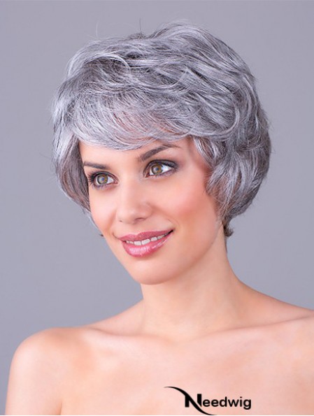 Wavy Grey 8 inch Grey Synthetic 100% Hand-tied Short Cheap Wigs