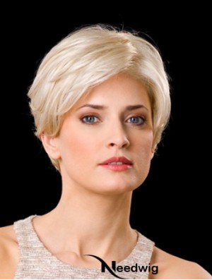 Synthetic Lace Front 8 inch Layered Straight Platinum Blonde Wigs Short Hair