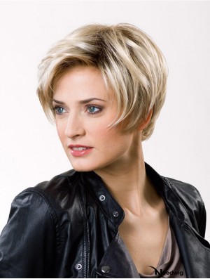 Straight Layered Lace Front 8 inch Blonde Short Good Synthetic Wigs