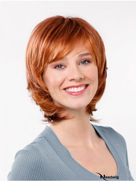 Wavy With Bangs Capless 11 inch Red Shoulder Length Sleek Synthetic Wigs