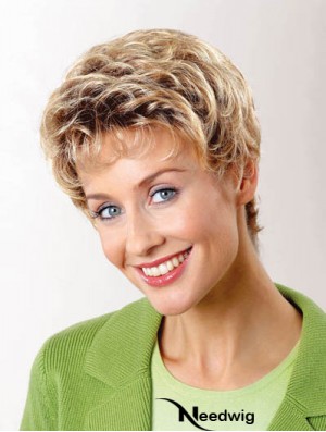 Synthetic Capless 6 inch Boycuts Wavy Blonde Short Hair Wigs