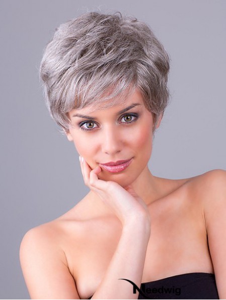 Synthetic Monofilament 8 inch Layered Wavy Grey Wigs Short