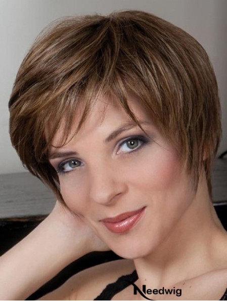 Synthetic Capless 8 inch Boycuts Straight Brown Cheap Short Wigs