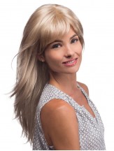 Long Blonde Wig With Bangs Synthetic Straight Style