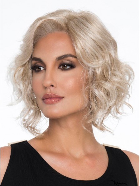 Platinum Blonde Without Bangs Curly 12 inch Chin Length Buy Monotop Wig Sale