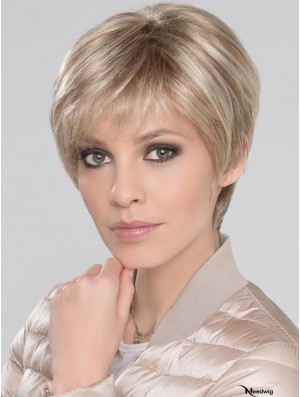 Blonde With Bangs Straight 6 inch Short Monofillament Wigs