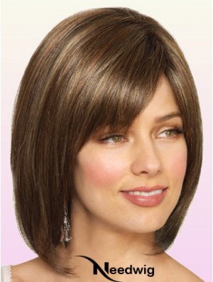 Wigs Bob Style Chin Length Lace Front Bobs Cut Brown Color