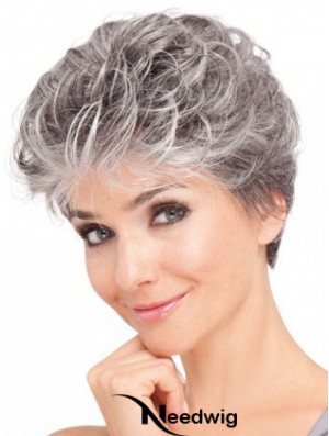 Lace Front Synthetic Grey Short Wavy Elderly Lady Hair Wigs