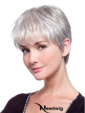 Grey Hair Wig With Synthetic Lace Front Grey Cut Straight Style