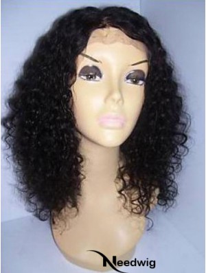 Curly Human Hair With Lace Front Black Color Shoulder Length
