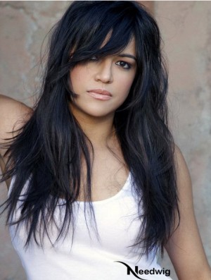 Wig Shops Long Length Straight Style With Bangs Black Color Michelle Rodriguez wig