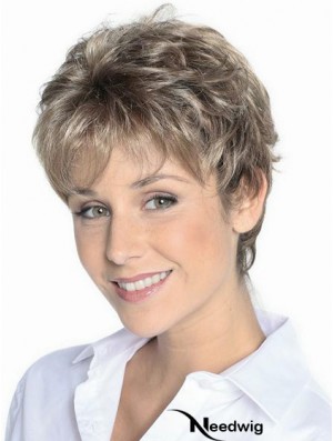 Grey Hair Wigs Short Brown Color Cropped Length Wavy Style