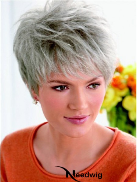 Synthetic Fashion Cropped Straight Grey Wigs