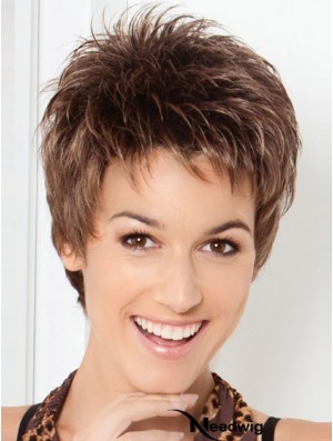 Cheap Brown Cropped Straight Boycuts Lace Front Wigs