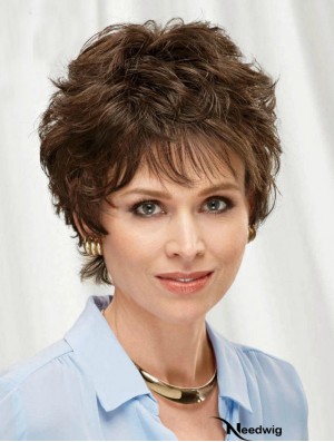 Brown 8 inch Top Short Wavy Layered Lace Wigs