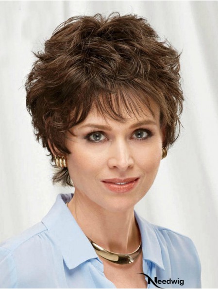 Brown 8 inch Top Short Wavy Layered Lace Wigs