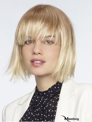 With Bangs Blonde Straight Chin Length 10 inch Exquisite Medium Wigs