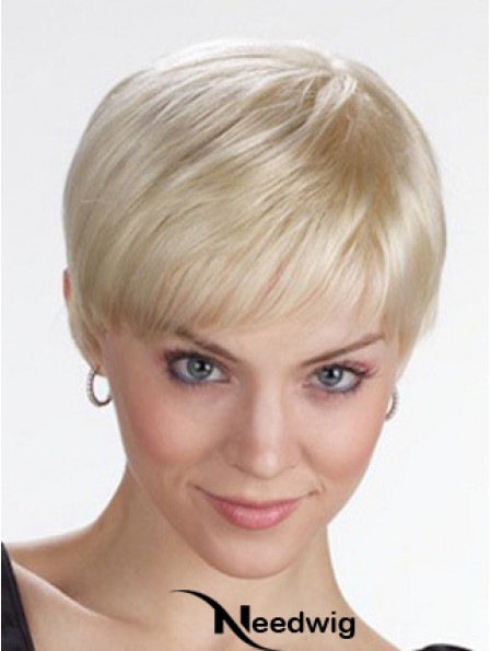 Monofilament Wigs With Bangs Straight Style Cropped Length