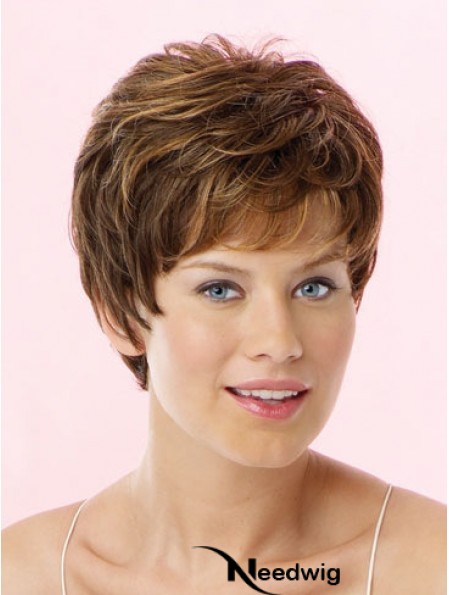 Amazing Brown Cropped Wavy Boycuts Lace Front Wigs