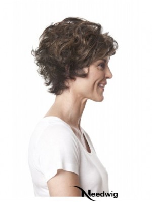 Short Curly Layered Brown Top 100% Hand-tied Wigs