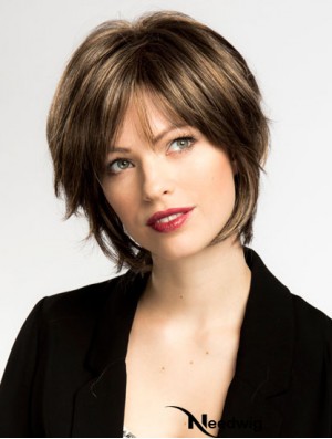 Brown 10 inch Stylish Chin Length Straight Bobs Lace Wigs