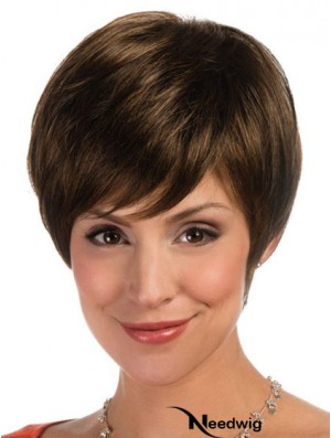 Comfortable Brown Cropped Straight Boycuts Lace Front Wigs