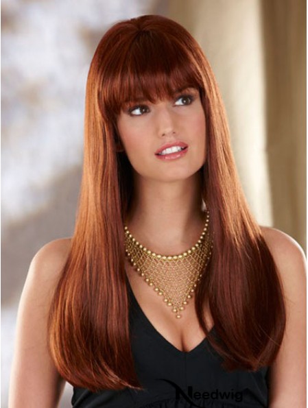 Straight With Bangs Long Auburn Convenient Lace Front Wigs