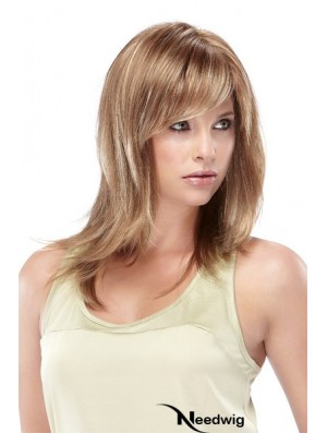 Straight With Bangs Shoulder Length Blonde Designed Lace Front Wigs