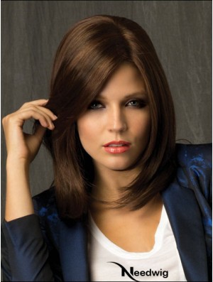 Straight With Bangs Shoulder Length Brown Amazing Lace Front Wigs