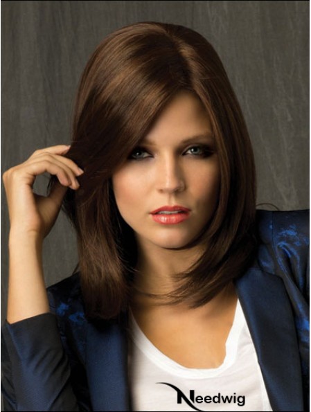 Straight With Bangs Shoulder Length Brown Amazing Lace Front Wigs
