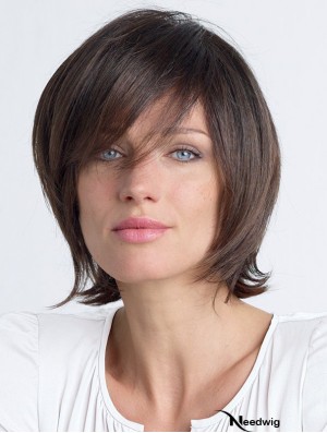 Straight With Bangs Shoulder Length Brown Fashion Lace Front Wigs