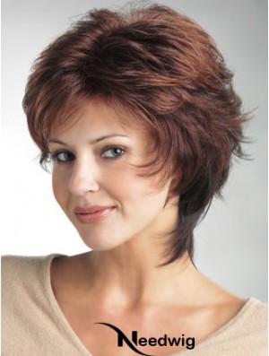 Monofilament Ladies Wigs With Synthetic Wavy Style Layered Cut