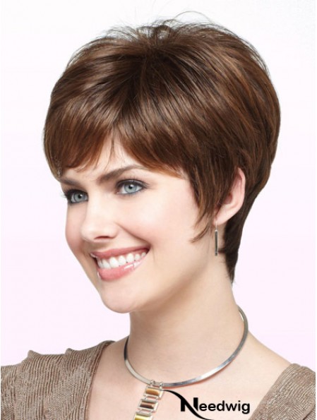 Discount Brown Short Straight Boycuts Monofilament Wigs