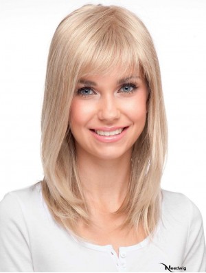 High Quality Blonde Straight With Bangs Monofilament Long Wigs