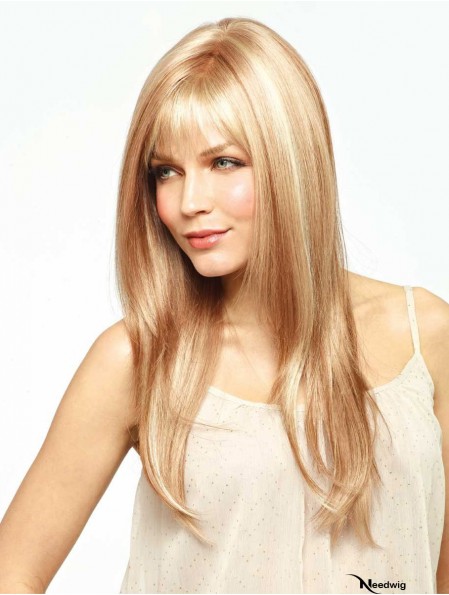 Long Straight With Bangs Convenient Blonde Lace Front Wigs