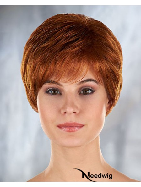 Auburn Curly Synthetic Short With Bangs Mono Filament Wigs