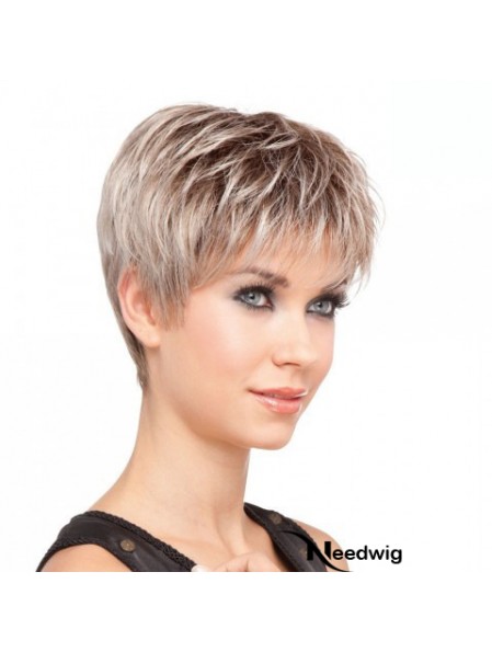 Sassy Blonde Cropped Straight Layered Lace Front Wigs