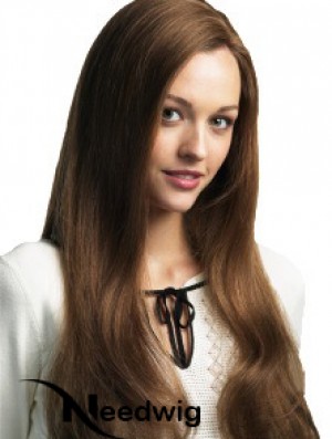 Long Straight Without Bangs Brown Cheap 100% Hand-tied Wigs