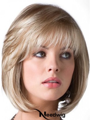 Blonde Bob Wig With Fringe Chin Length Straight Style