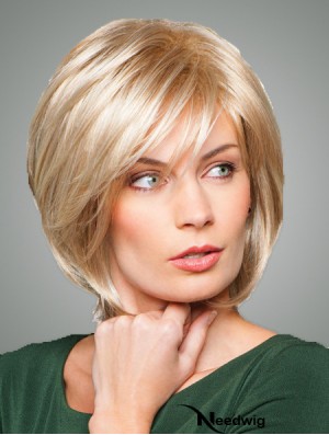 Bobs With Fringes Chin Length Straight Style Blonde Color With Synthetic