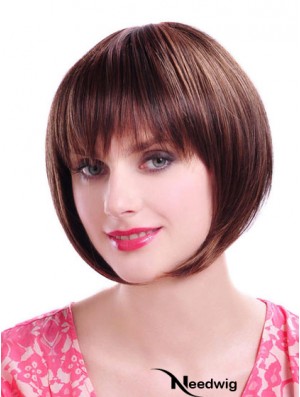 Capless Chin Length Straight Auburn Durable Bob Wigs