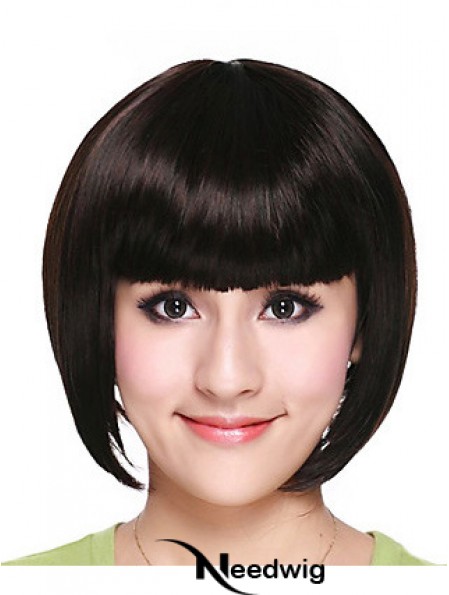 Capless Chin Length Straight Black Fashion Bob Wigs