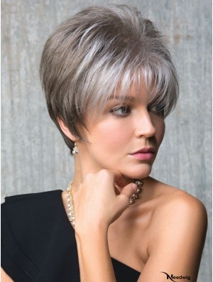 Capless Straight Cropped 6 inch Cheap Grey Wigs