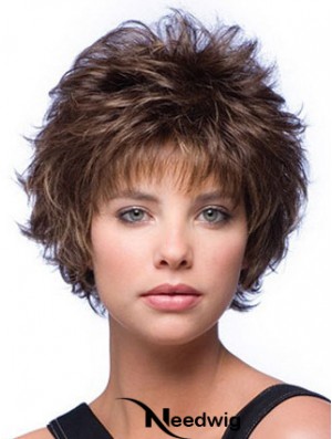 Layered Wavy Brown Capless Cheap Short Wigs