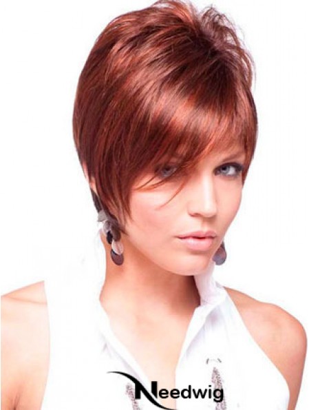 Cheap Real Hair Wigs Red Color Short Length Straight Style