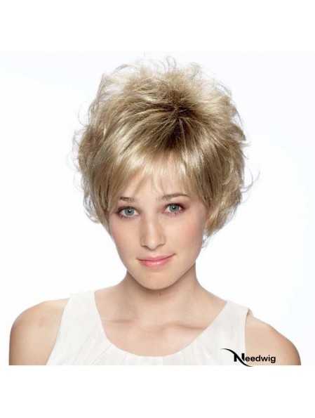 8 inch High Quality Curly Layered Blonde Short Wigs